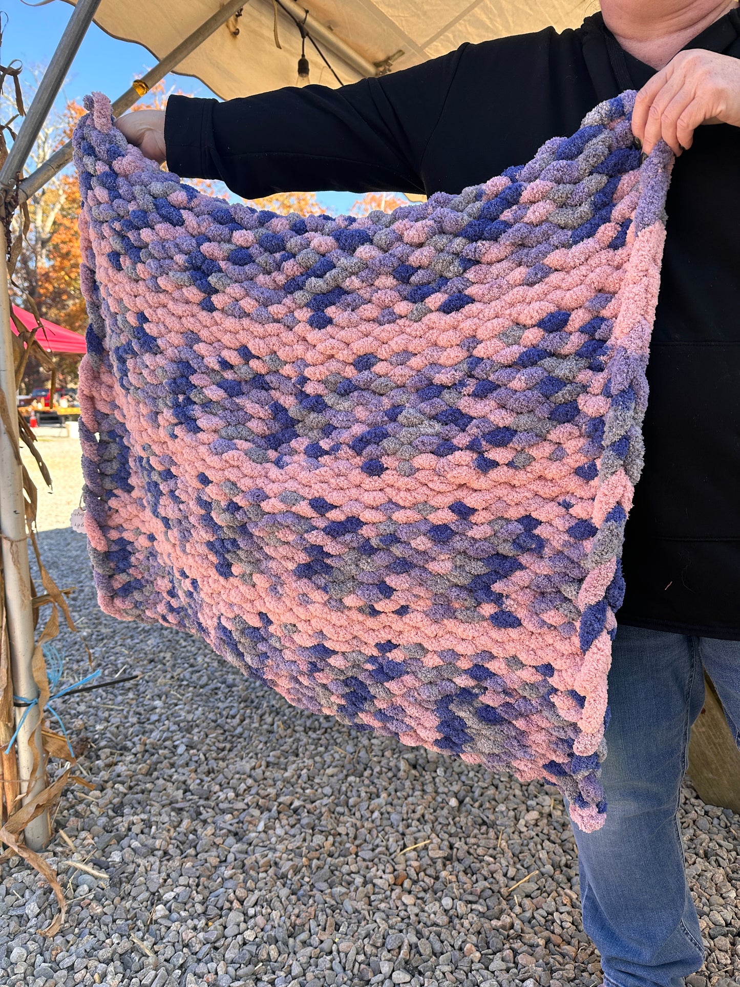 LARGE BABY BLANKET (shades of pink, purple and gray)