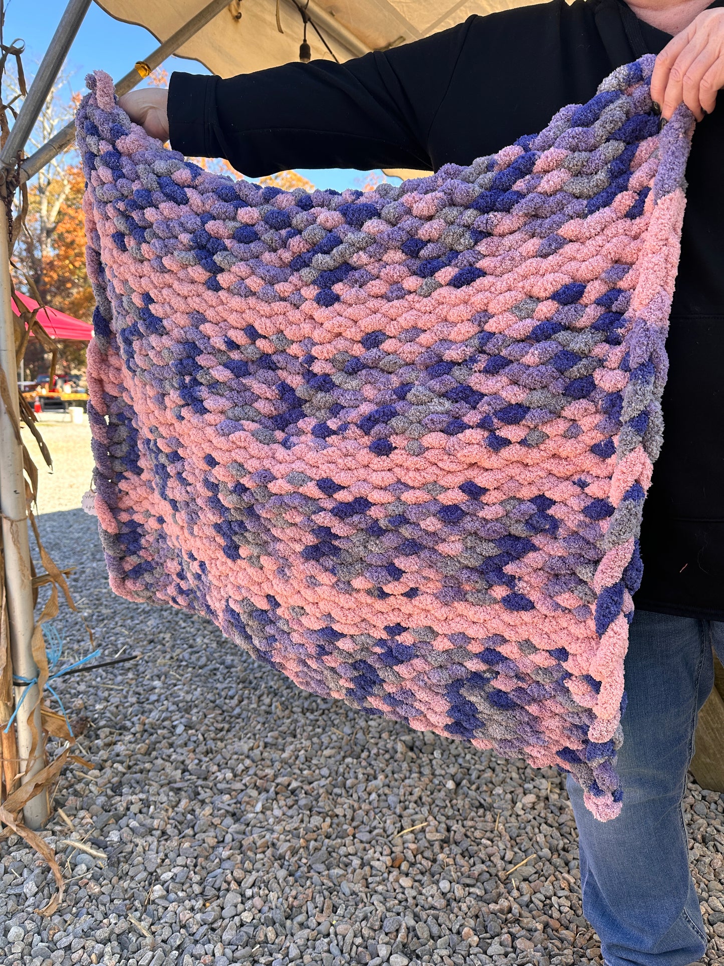 LARGE BABY BLANKET (shades of pink, purple and gray)