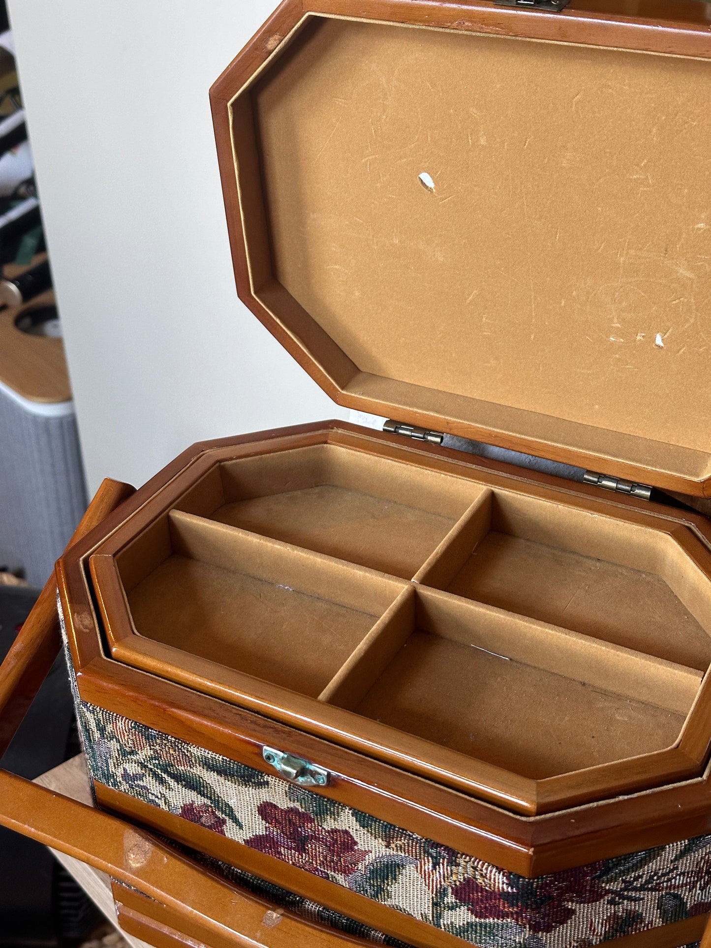 Vintage Floral Wooden Sewing Box - Unique Craft Organizer