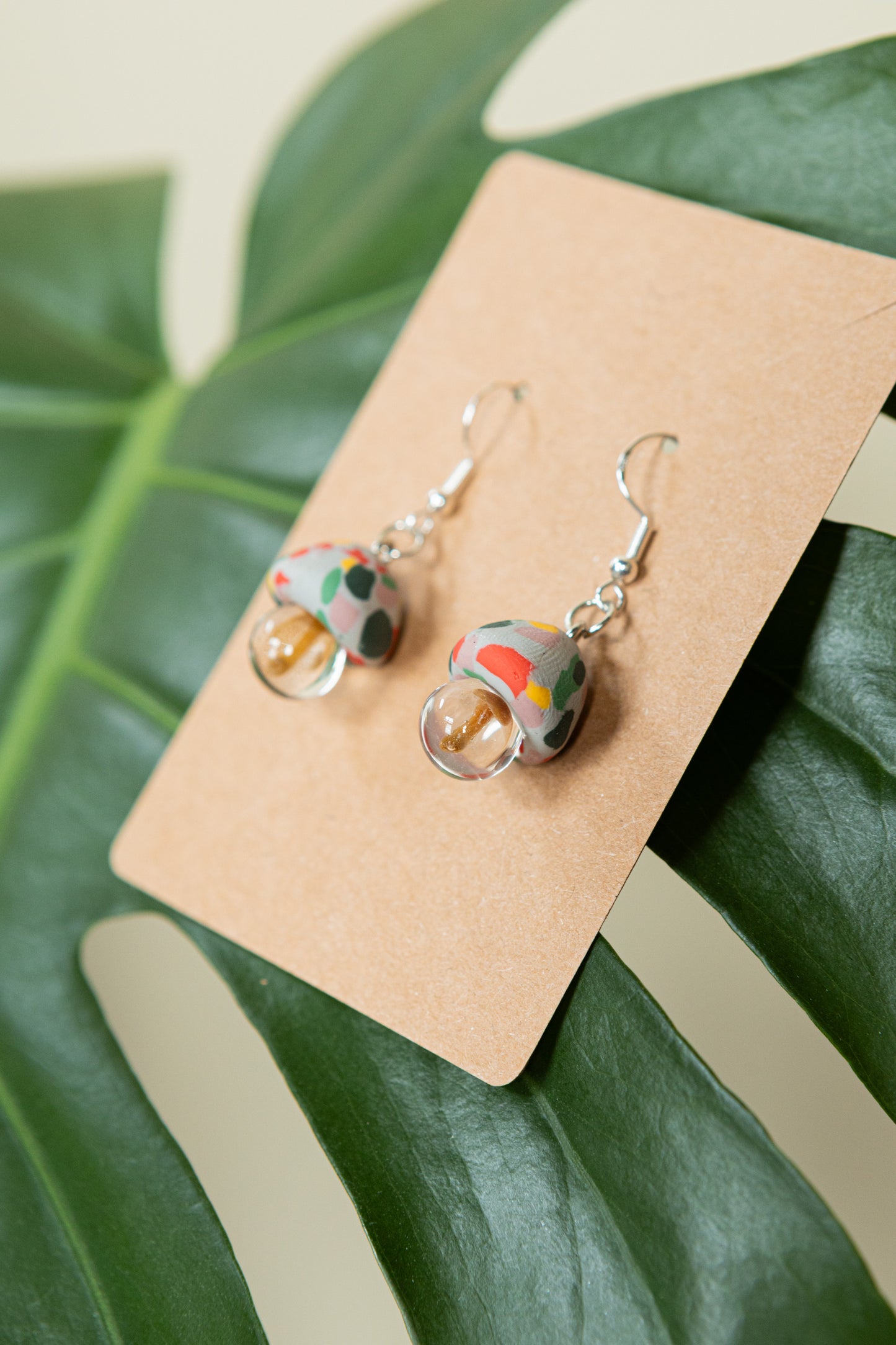 Handmade Mushroom Marble Earrings | Whimsical Nature-Inspired Jewelry | Unique Statement Dangle Earrings | Boho Forest Accessories